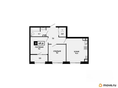 2-комн. квартира, 49.6 м&sup2;