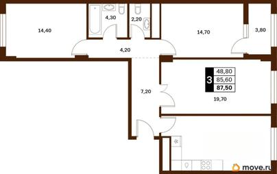 3-комн. квартира, 87.5 м&sup2;