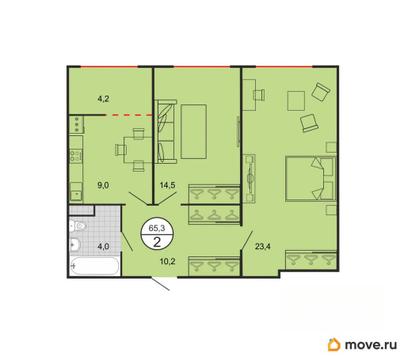 2-комн. квартира, 65.3 м&sup2;