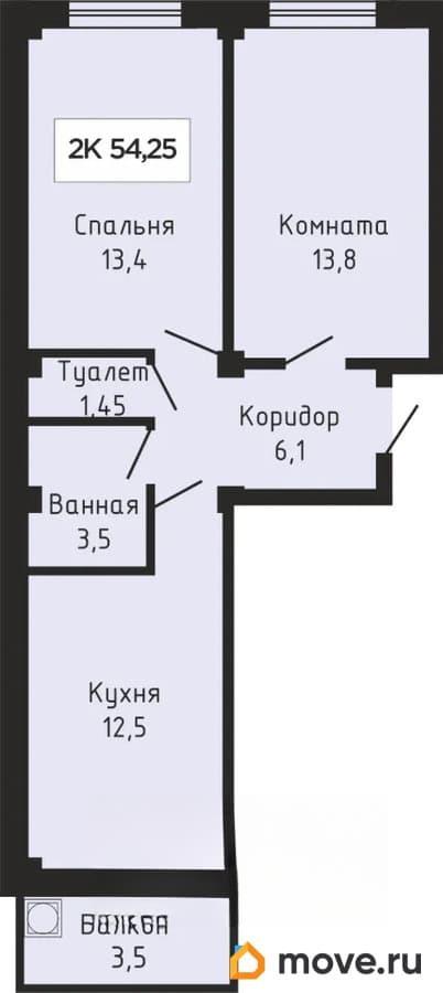 2-комн. квартира, 54.05 м&sup2;