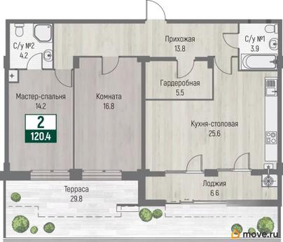 2-комн. квартира, 120.4 м&sup2;