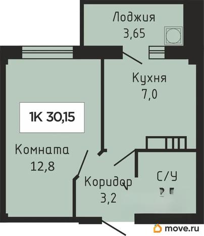 1-комн. квартира, 30.45 м&sup2;