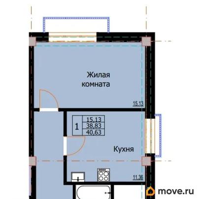 1-комн. квартира, 40.63 м&sup2;