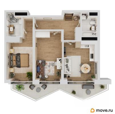2-комн. апартаменты, 83.4 м&sup2;