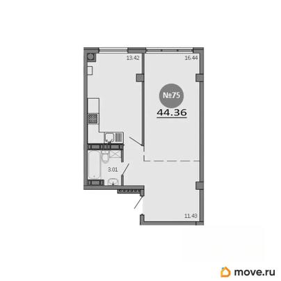 1-комн. квартира, 44.36 м&sup2;