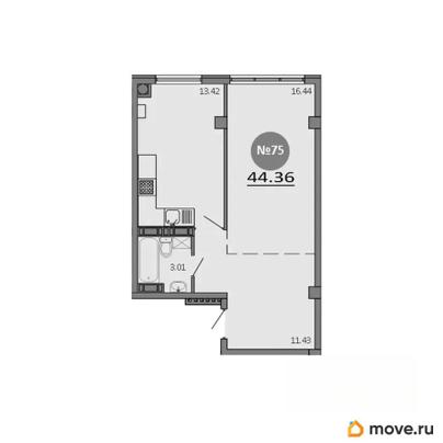 1-комн. квартира, 44.36 м&sup2;