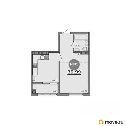 1-комн. квартира, 35.99 м&sup2;