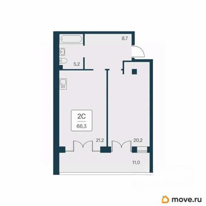 2-комн. квартира, 66.3 м&sup2;
