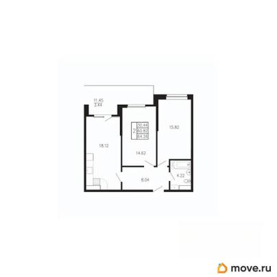 2-комн. квартира, 64.26 м&sup2;