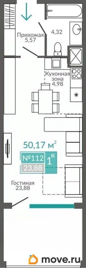 1-комн. апартаменты, 50.17 м&sup2;