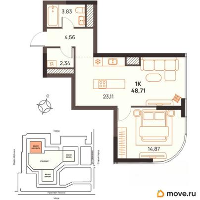 1-комн. квартира, 48.71 м&sup2;