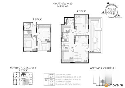 3-комн. квартира, 143.96 м&sup2;