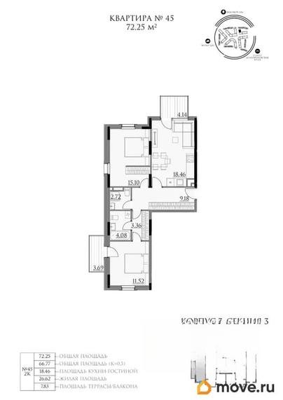 2-комн. квартира, 72.25 м&sup2;