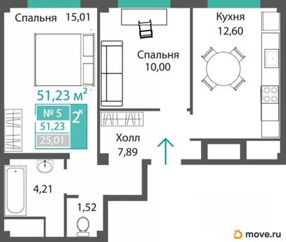 2-комн. квартира, 51.23 м&sup2;