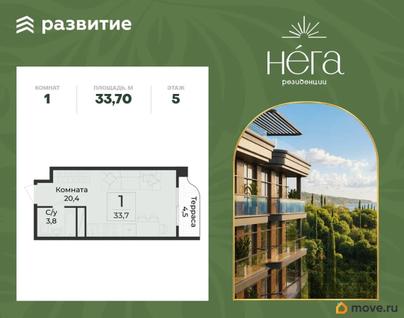 1-комн. квартира, 33.7 м&sup2;