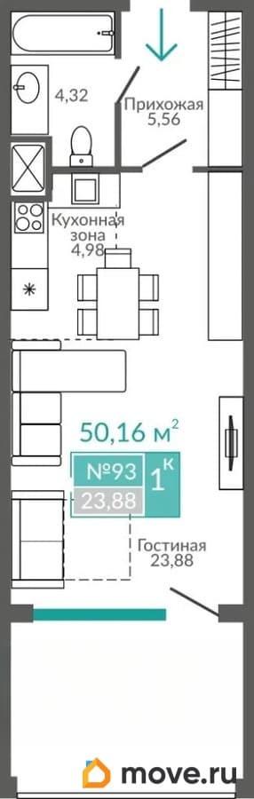 1-комн. апартаменты, 50.16 м&sup2;