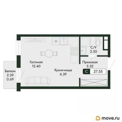 студия, 27.55 м&sup2;