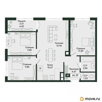4-комн. квартира, 66.59 м&sup2;