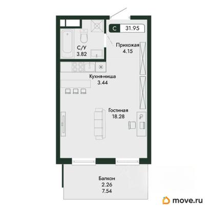 студия, 31.95 м&sup2;