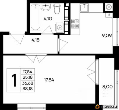 1-комн. квартира, 38.18 м&sup2;