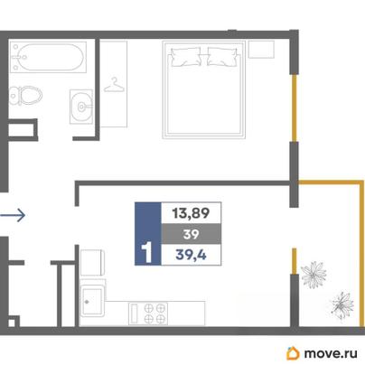 1-комн. квартира, 39.6 м&sup2;
