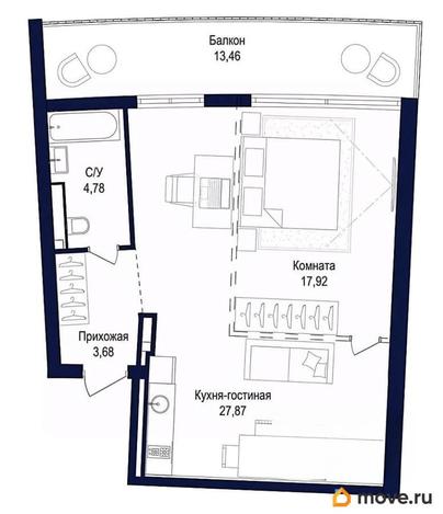 1-комн. апартаменты, 67.71 м&sup2;