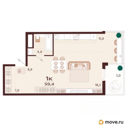 студия, 59.4 м&sup2;