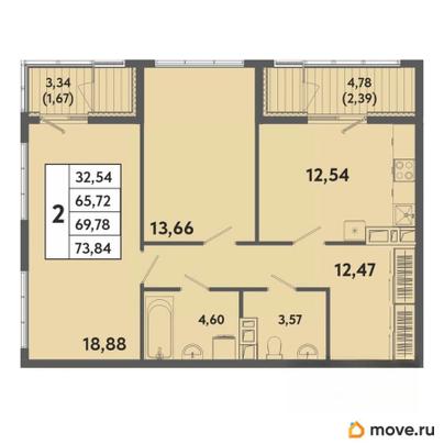 2-комн. квартира, 69.78 м&sup2;