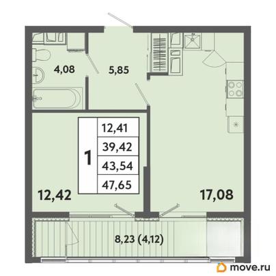 1-комн. квартира, 43.54 м&sup2;