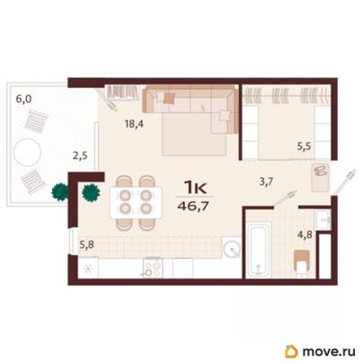 студия, 46.7 м&sup2;
