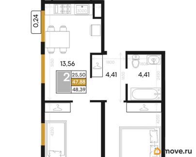 2-комн. квартира, 48.39 м&sup2;