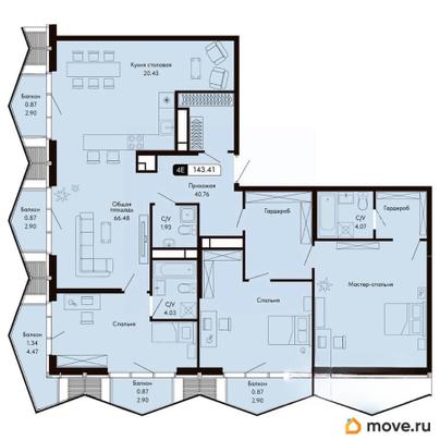 3-комн. квартира, 143.41 м&sup2;