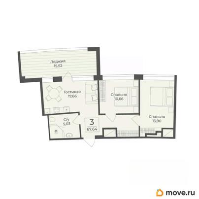 2-комн. апартаменты, 67.64 м&sup2;