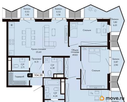 3-комн. квартира, 104.28 м&sup2;