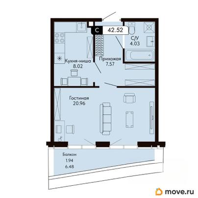 студия, 42.52 м&sup2;