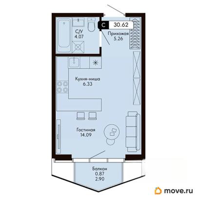 студия, 30.62 м&sup2;