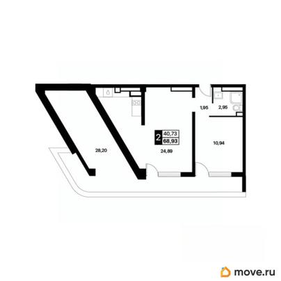 1-комн. апартаменты, 68.93 м&sup2;