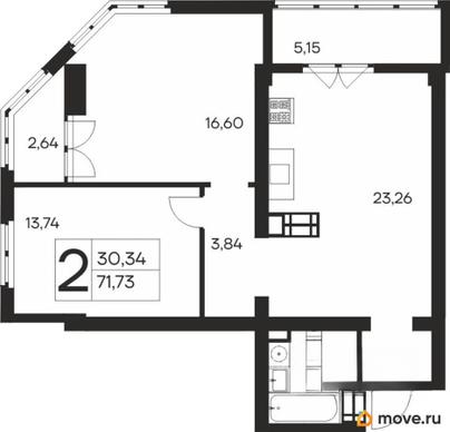 2-комн. квартира, 70.87 м&sup2;