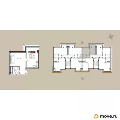 1-комн. апартаменты, 44.3 м&sup2;