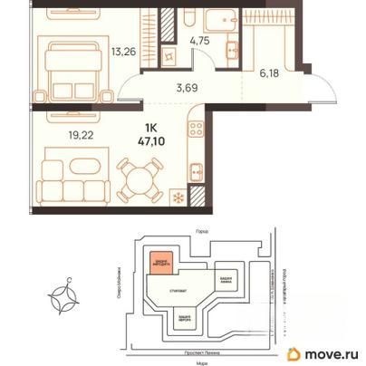 1-комн. квартира, 47.1 м&sup2;