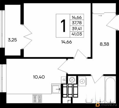 1-комн. квартира, 40.08 м&sup2;