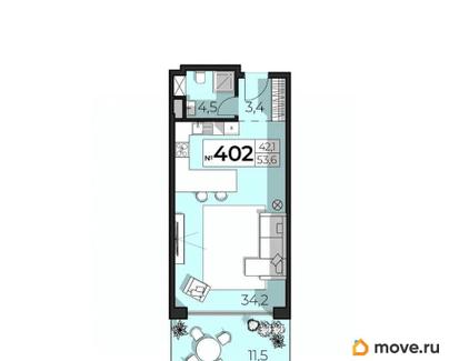 2-комн. апартаменты, 53.6 м&sup2;