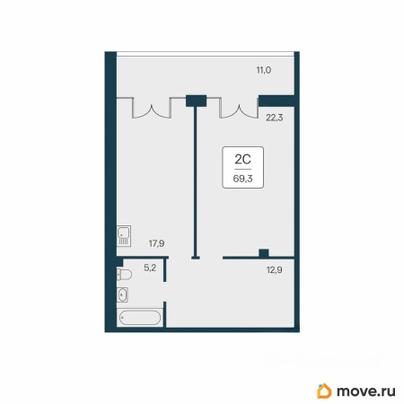 1-комн. квартира, 69.3 м&sup2;