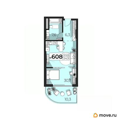 2-комн. апартаменты, 54.9 м&sup2;
