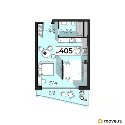2-комн. апартаменты, 57.8 м&sup2;