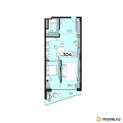 2-комн. апартаменты, 87.3 м&sup2;