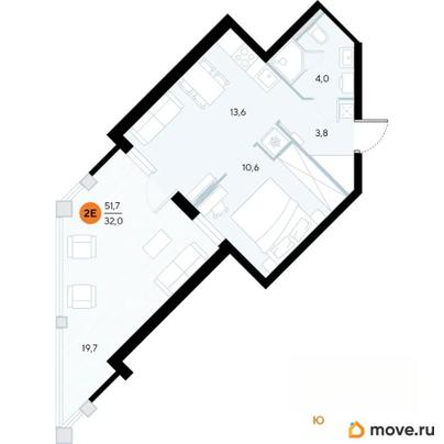 1-комн. апартаменты, 51.7 м&sup2;