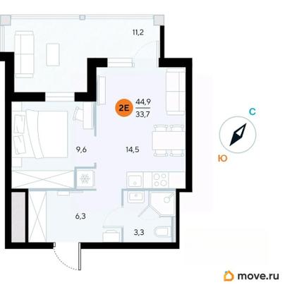 1-комн. апартаменты, 44.9 м&sup2;