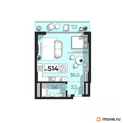 2-комн. апартаменты, 52.3 м&sup2;