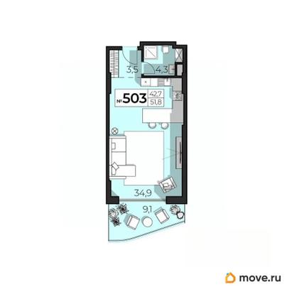 2-комн. апартаменты, 51.8 м&sup2;